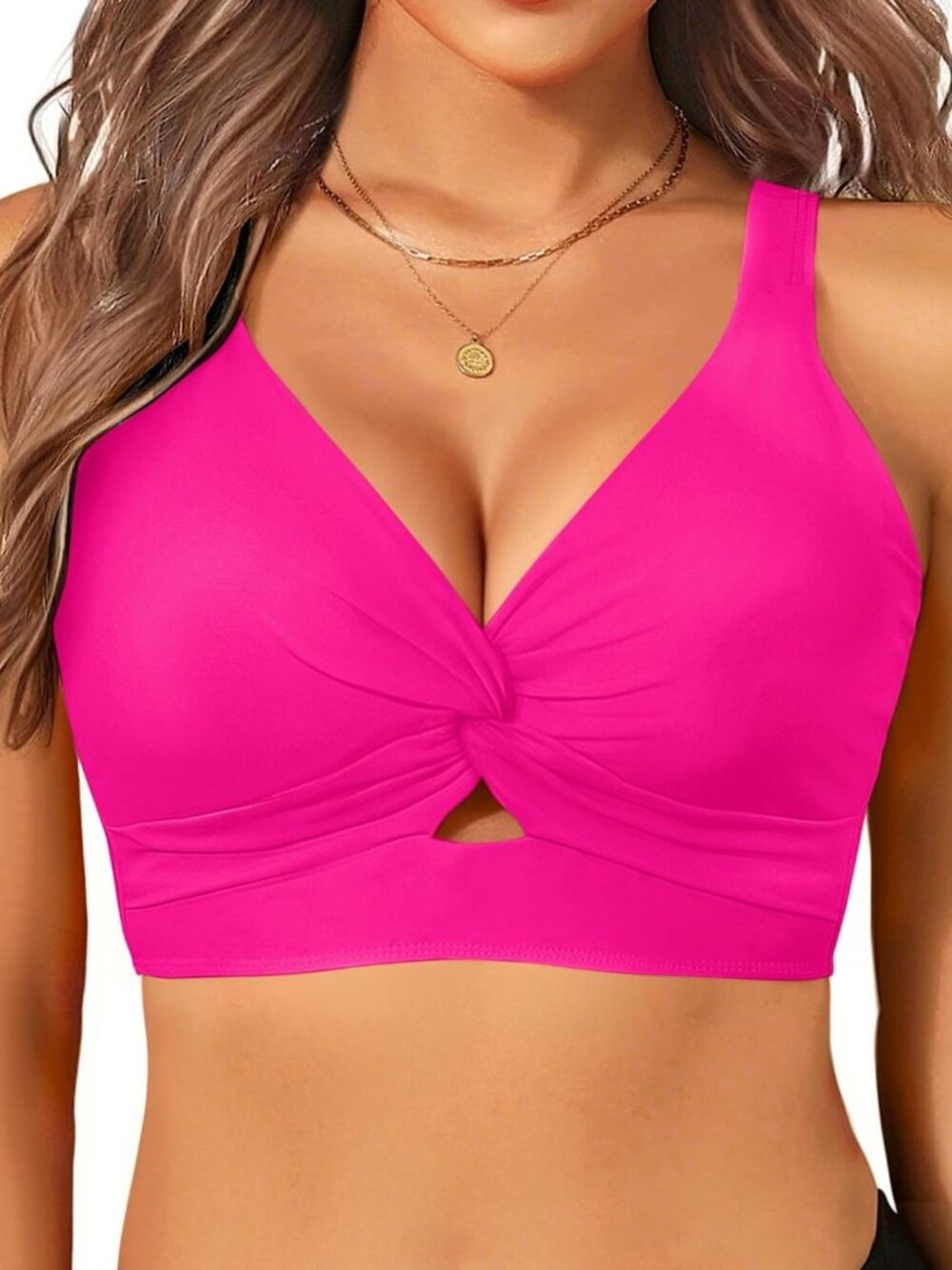 Supportive Cut Out Twist Bikini Top for Large Bust - Stylish Swimwear Essential